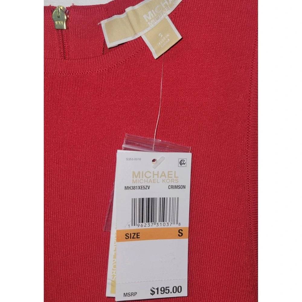 Michael Kors Midi Dress Womens Small Crimson Red NWT Crystal Slit Bombshell Luxe